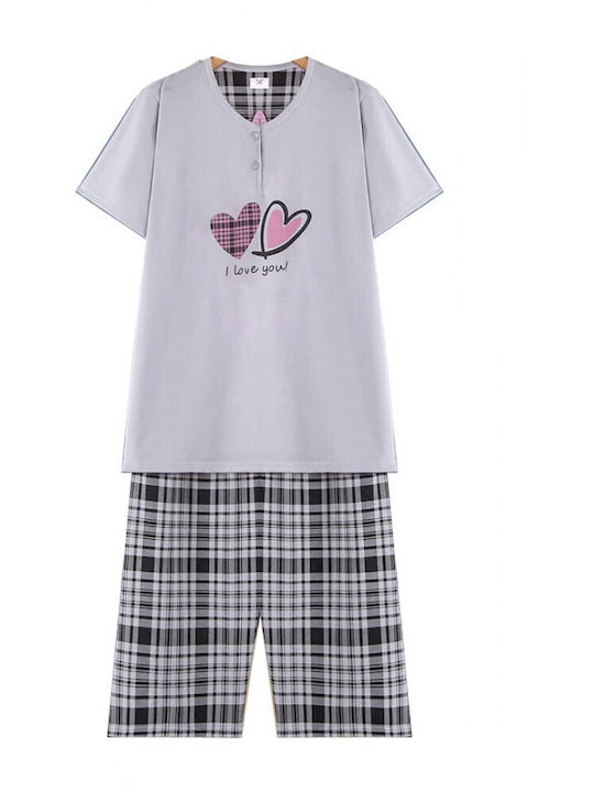 Cool Summer Women's Pyjamas Set Cotton Grey Checkered Cool Summer Women's Pyjamas Set Cotton Grey Checkered