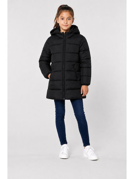 Kids Long Denim Jacket with Hood Black
