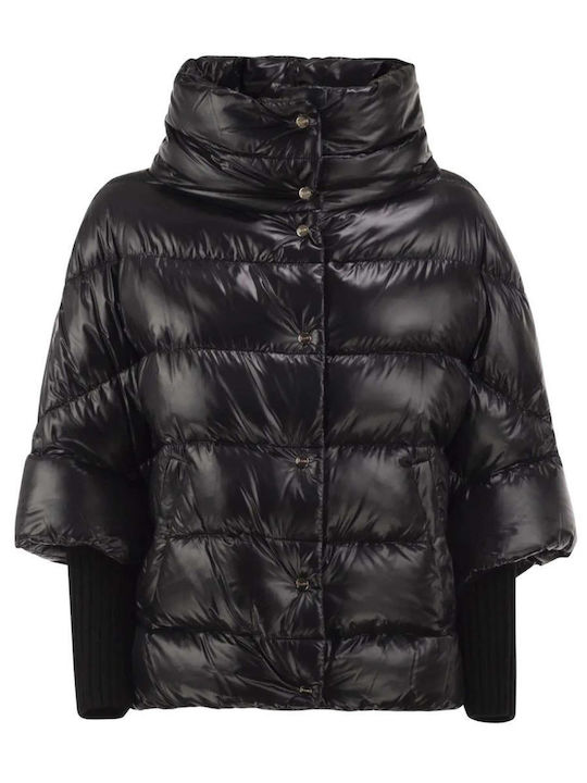 Woven Γυναικείο Puffer Μπουφάν για Χειμώνα Μαύρο