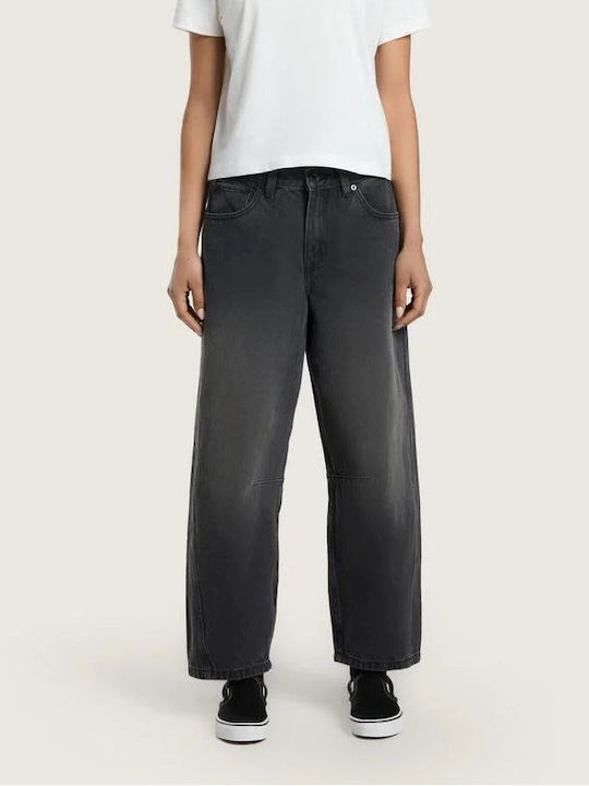 Дамски Текстилен Панталон в Loose Кройка Каре Washed Black
