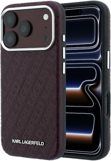 Karl Lagerfeld Grained Allover Logo Metal Elongated iPhone 18 Pro Max/17 Pro Max Burgundy