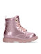Leather Kids Military Boots with Laces Pink