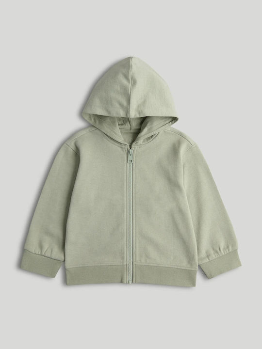Kids Cotton Cardigan With Hood Green