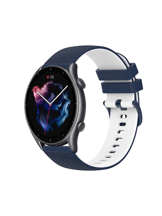 Amazfit Gtr 3 22mm Checkered Two-Colour Watch Strap Silicone Dark Blue+White