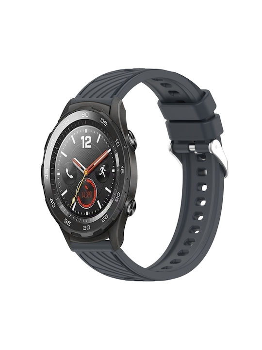 Huawei Watch 2 Каишка с райе текстура 20mm силиконова за часовник тъмносивa