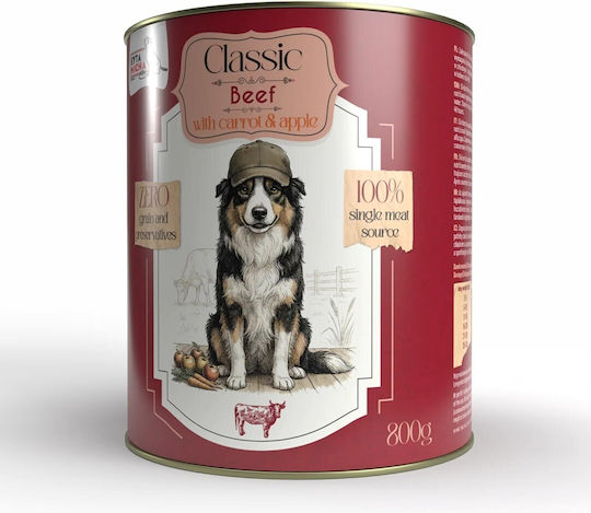 Syta Micha Classic Wet Dog Food in Cans with Beef and Carrot Grain-Free 800gr
