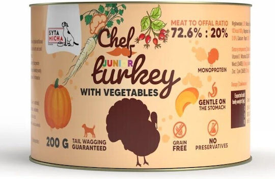 Syta Micha Chef Wet Dog Food For Puppies With Turkey And Vegetables Grain-Free 200gr