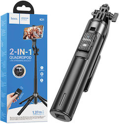 Hoco Quadropod Aluminum Selfie Stick Bluetooth Remote Control Black