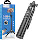 Hoco Quadropod Selfie Stick din Aluminiu Bluetooth cu Telecomandă Negru