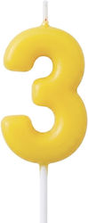 Candle Number 3 Yellow Pastel Piece
