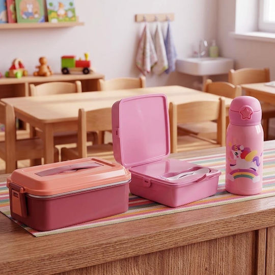 Sidirela Unicorn Stainless Steel Kids' Dinner Set Unicorns 0.46lt Thermal Pink