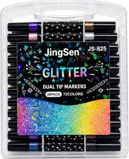 Glitter Μαρκαδόροι Ζωγραφικής με Διπλή Μύτη, με Glitter Σετ 36 Χρώματα 26-24532-207
