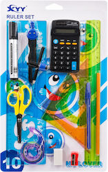 Kinder Schreibwaren-Set mit Bleistift, Spitzer, Radiergummi, Rechner und Lineal Kinder Schreibwaren-Set mit Bleistift, Spitzer, Radiergummi, Rechner und Lineal