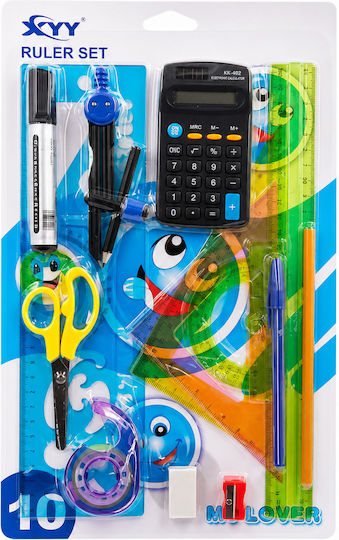 Kinder Schreibwaren-Set mit Bleistift, Spitzer, Radiergummi, Rechner und Lineal
