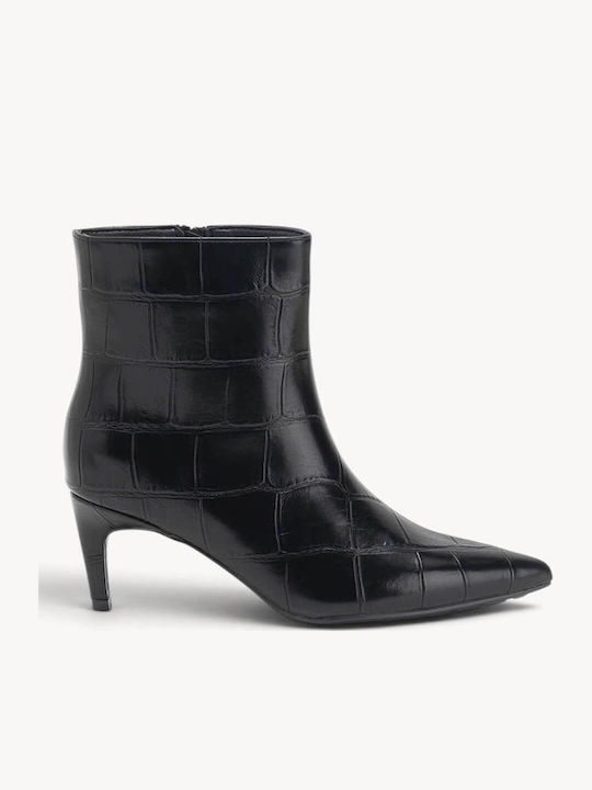 Μαύρα Κροκό Χαμηλά Μποτάκια Kitten Heel