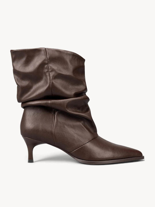Καφέ Μποτάκια Χαλαρές Πτυχώσεις Kitten Heel