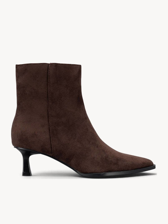 Καφέ Minimal Suede Μποτάκια Χαμηλό Kitten Heel