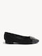 Schwarze Wildleder Damen Ballerinas Mit Riemen Cap Toe