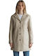 Leather Women's Coat Ecru with Buttons