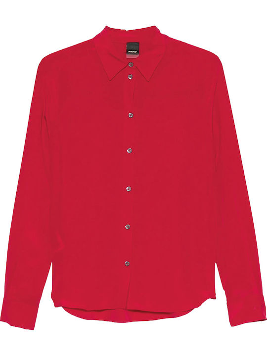 Langärmeliges Damenhemden Satin Rot