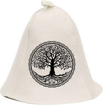 Pălărie De Lână Pentru Saună World Hats „Arborele Vieții” Albă Imprimată S – L