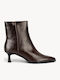 Braune Lackleder Mütze Stiefeletten mit gebogener Kitten Heel