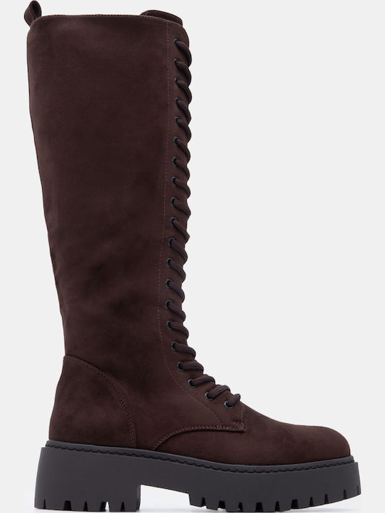Wildleder Damenstiefel mit mittlerem Absatz Braun