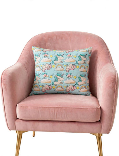 Kids Decorative Pillow Case Unicorn Light Blue Height 45cm