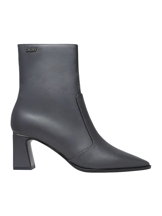 Leather Women's Ankle Boots with Mid Heel Grey