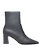 Leather Women's Ankle Boots with Mid Heel Grey