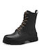Leder Damen Kampfstiefel mit Mittelhohem Absatz Schwarz