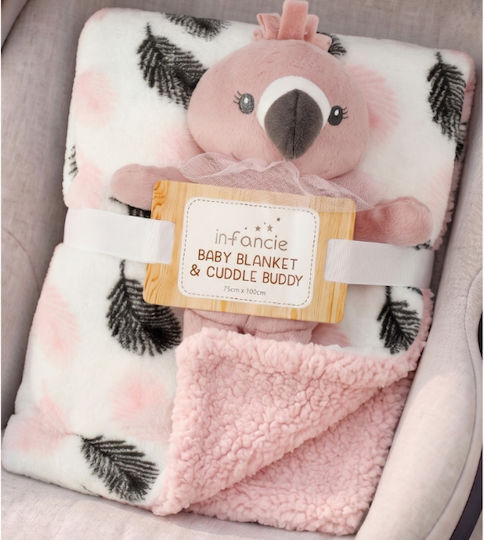 Serafino Nursery Swaddling Blanket Fleece White with Animal 75x100cm