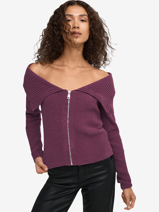 Women's Off-Shoulder Long Sleeve Burgundy Blouse