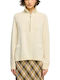 Winter Women's Fleece Long Sleeve Blouse with Zipper Beige
