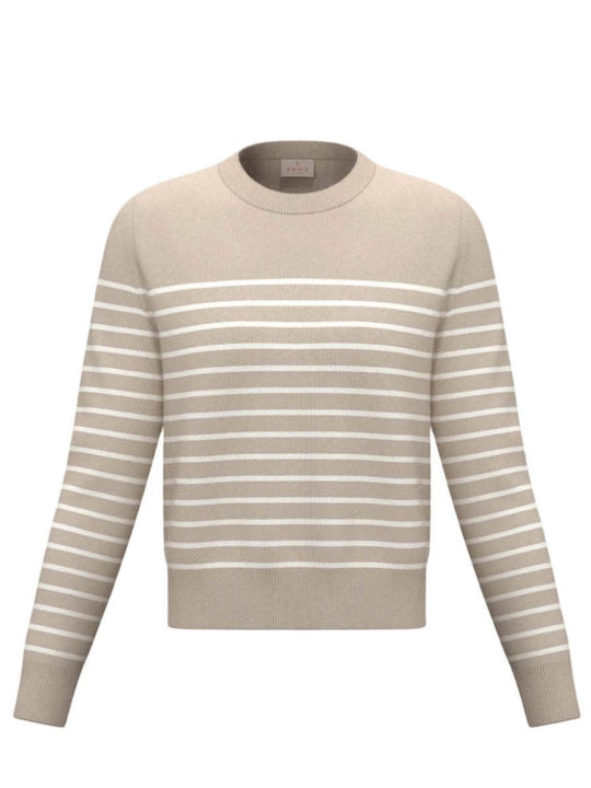 Women's Woolen Striped Beige Sweater