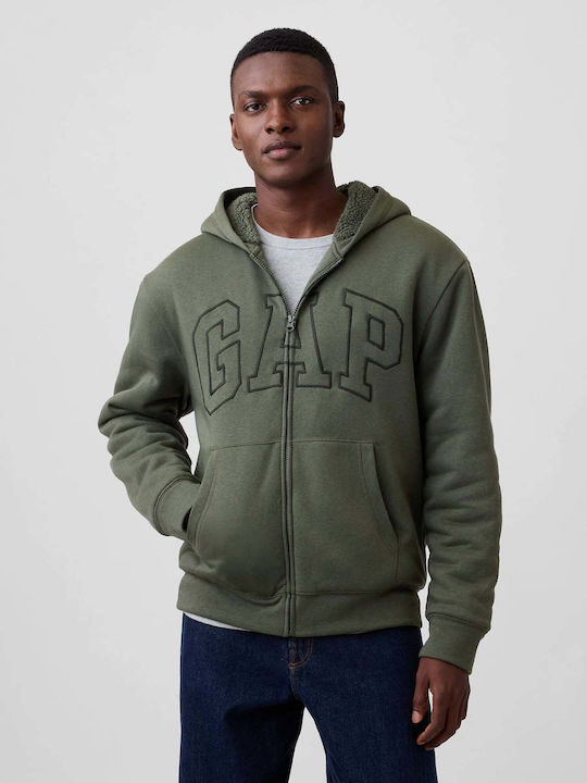 GAP Ζακέτα με Κουκούλα Tweed Green
