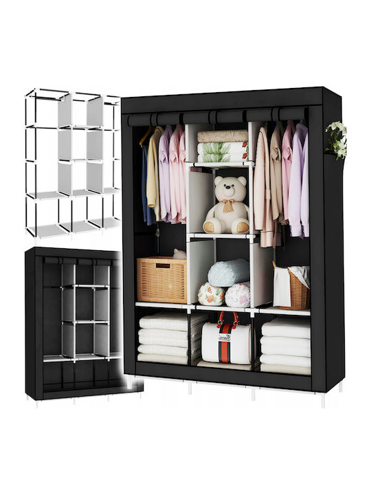Dulap Din Material Cu Fermoar Și Rafturi În Culoare Neagră 125x42x165cm
