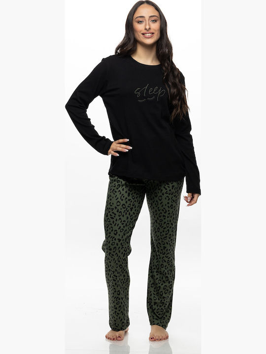 Galaxy Winter Women's Pyjamas Set Cotton Black
