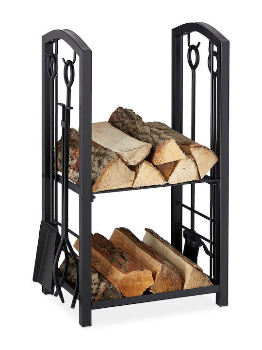 Relaxdays Μεταλλικό Ράφι Αποθήκευσης Ξύλων 73x46x30cm Μαύρο Relaxdays Μεταλλικό Ράφι Αποθήκευσης Ξύλων 73x46x30cm Μαύρο