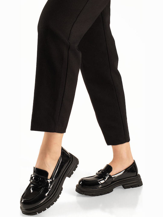 Patent Leather Women's Loafers in Black Colour