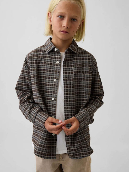 Παιδικό Καρό Πουκάμισο Μακρυμάνικο Brown Plaid Oxford