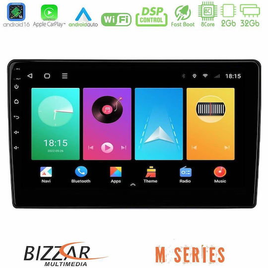 Bizzar Автомобилна Аудио Система За Fiat Panda 2003-2012 Bluetooth USB Вграден Wi-Fi GPS Apple CarPlay Android Auto С Touch Screen 9"