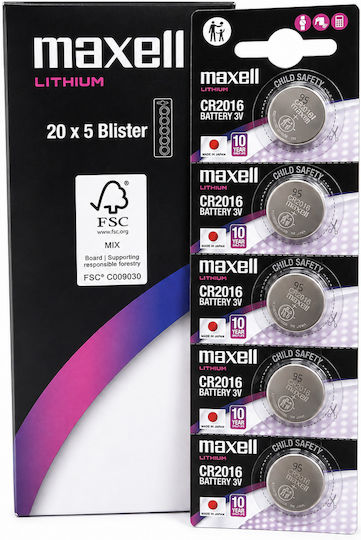 Maxell Maxell Lithium Uhrenbatterien CR2016 100 Stück