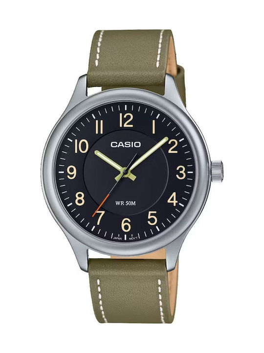 Casio Мъжки Часовник 39mm На Батерия с Зелен Кожен Каишка