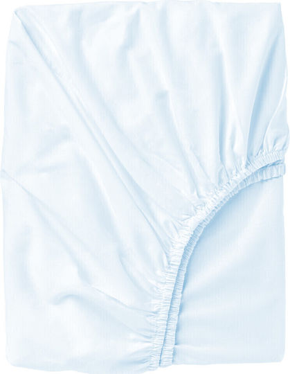 Bimbidreams Детски Чаршаф За Количка Памучен с Ластик Светлосин 80x140см