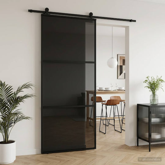Vidaxl Плъзгаща се врата 90 x 205 cm Трошено стъкло Алуминий