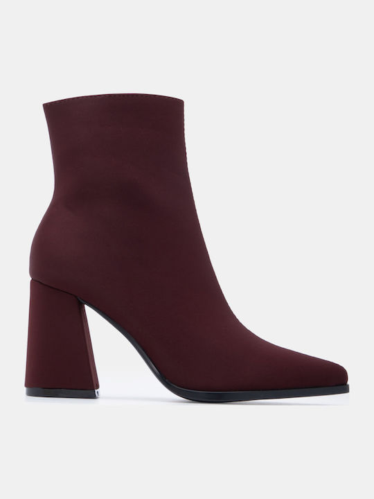 Suede Women's Ankle Boots with High Heel Burgundy