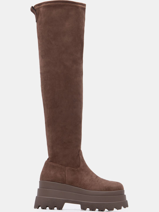 Luigi Wildleder Damenstiefel Über dem Knie Braune