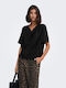 Damen Bluse Kurzärmelig Drapierung Schwarz