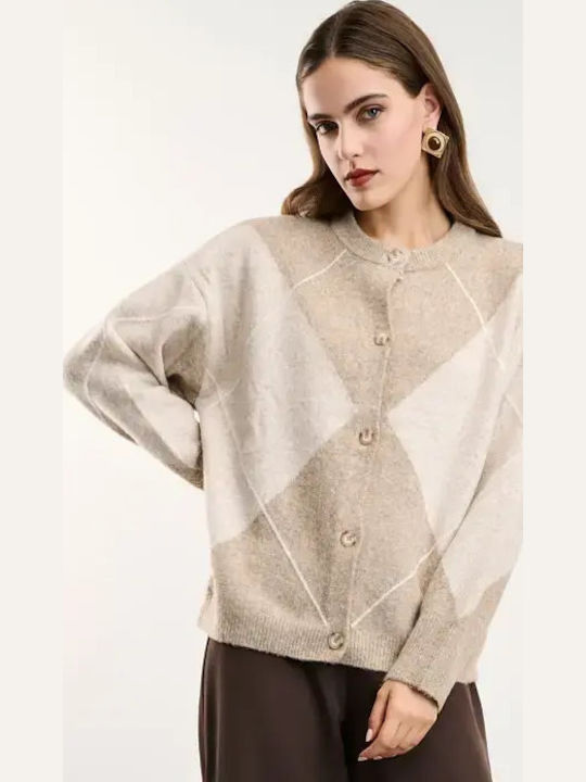 Μακριά Γυναικεία Ζακέτα Πλεκτή με Κουμπιά Khaki/camel